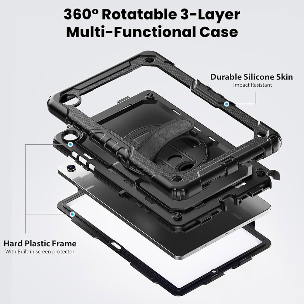 삼성 갤럭시 탭 A11+ 및 A9+ 11인치 케이스용 자일린트 - 손/어깨 스트랩이 있는 360 회전 스탠드 화면 보호기 블랙 - 상세 이미지 3