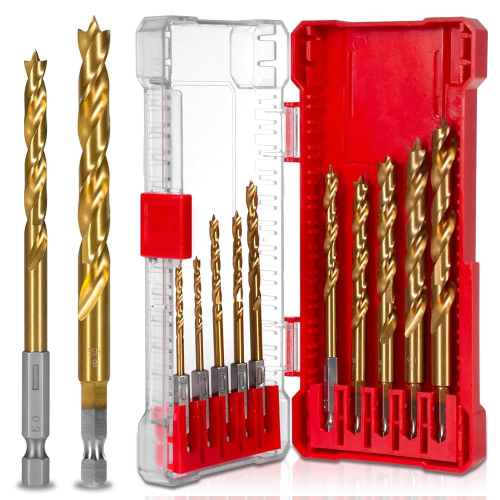 10PCS 브래드 포인트 우드 드릴 비트 세트, 목공, 가구 및 DIY 프로젝트를 위한 헥스 섕크가 있는 3-10mm 티타늄 코팅 HSS 1 - 상품 이미지