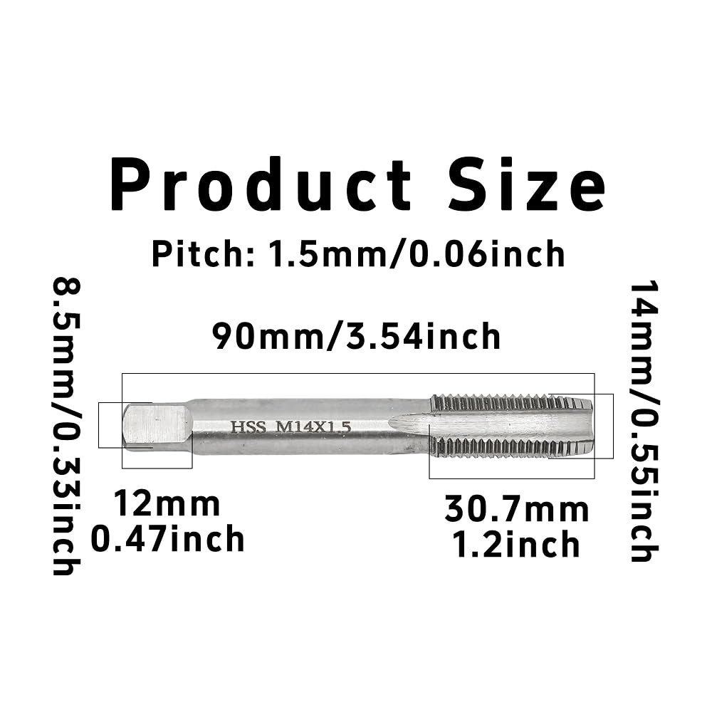 보칠로이 M14 x 1.5mm HSS 나사산 탭, 고속 강철 기계 탭 오른손 미터법 도구, 정밀 탭핑을 위한 4 스트레이트 플루트 디자인, 기계공 DIY 수리 작업을 전문 등급 - 상세 이미지 2