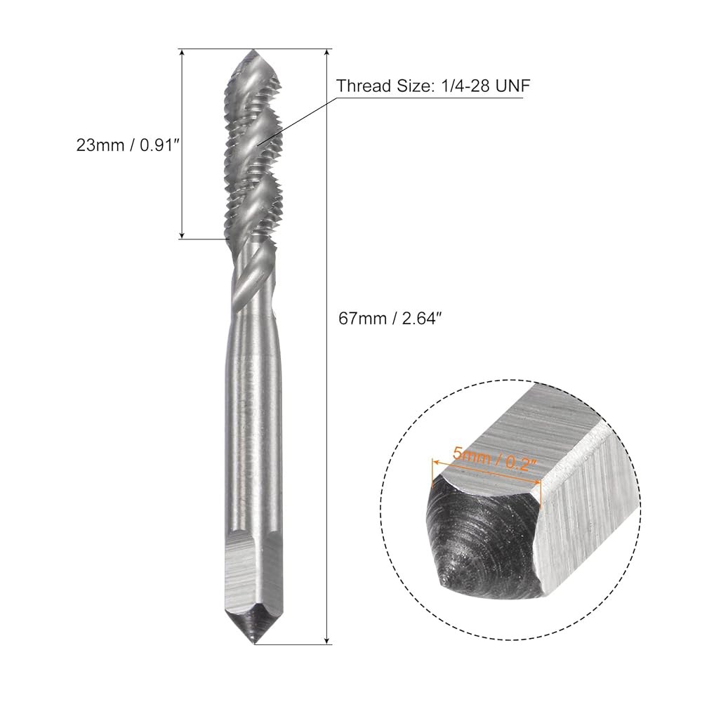 uxcell 스파이럴 플루트 탭, 1/4-28 UNF 2B 고속 강철(HSS) 코팅되지 않은 기계 나사 밀링 탭 3 탭핑 도구 2개 10-32 UNF - 상세 이미지 2