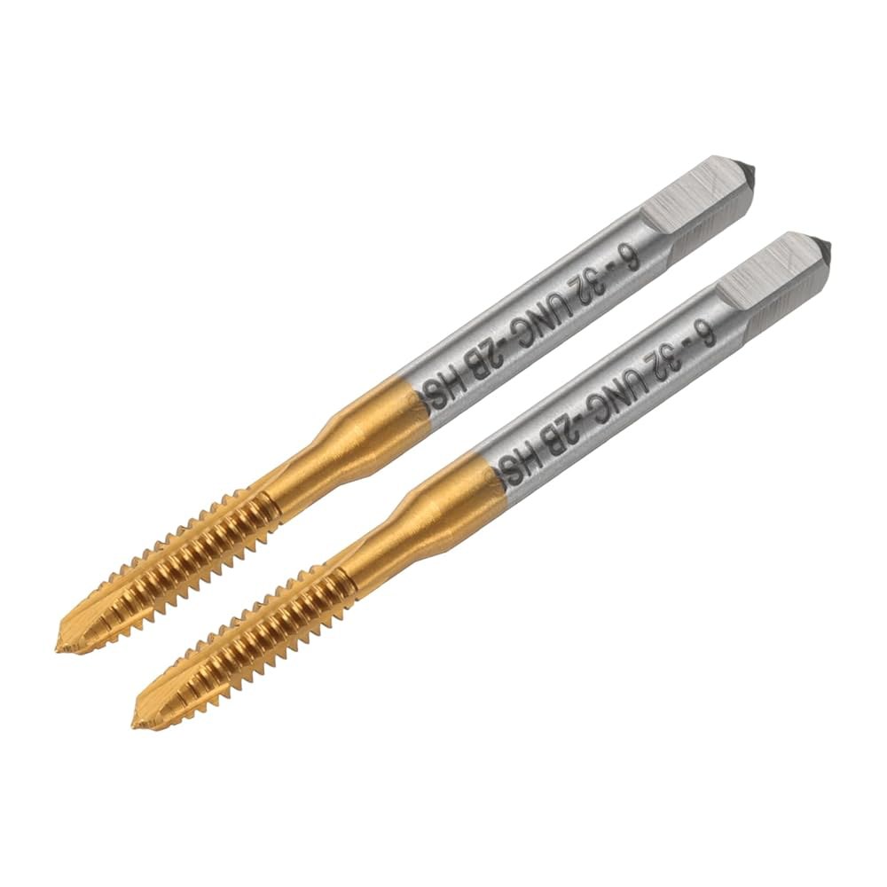 uxcell 2pcs 6-32 UNC B2 나선형 점 나사 탭, 탭 도구, 티타늄 코팅 6542 고속 강철 기계 비트 - 상품 이미지