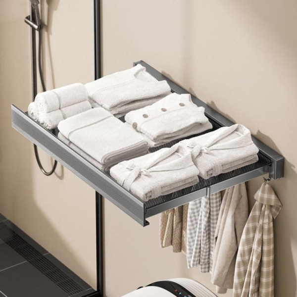 세련된 벽부착 욕실 수납 접착식 선반 정리 다용도 틈새 팬텀 나이트 블랙 44cm 6개후크 - 상품 이미지