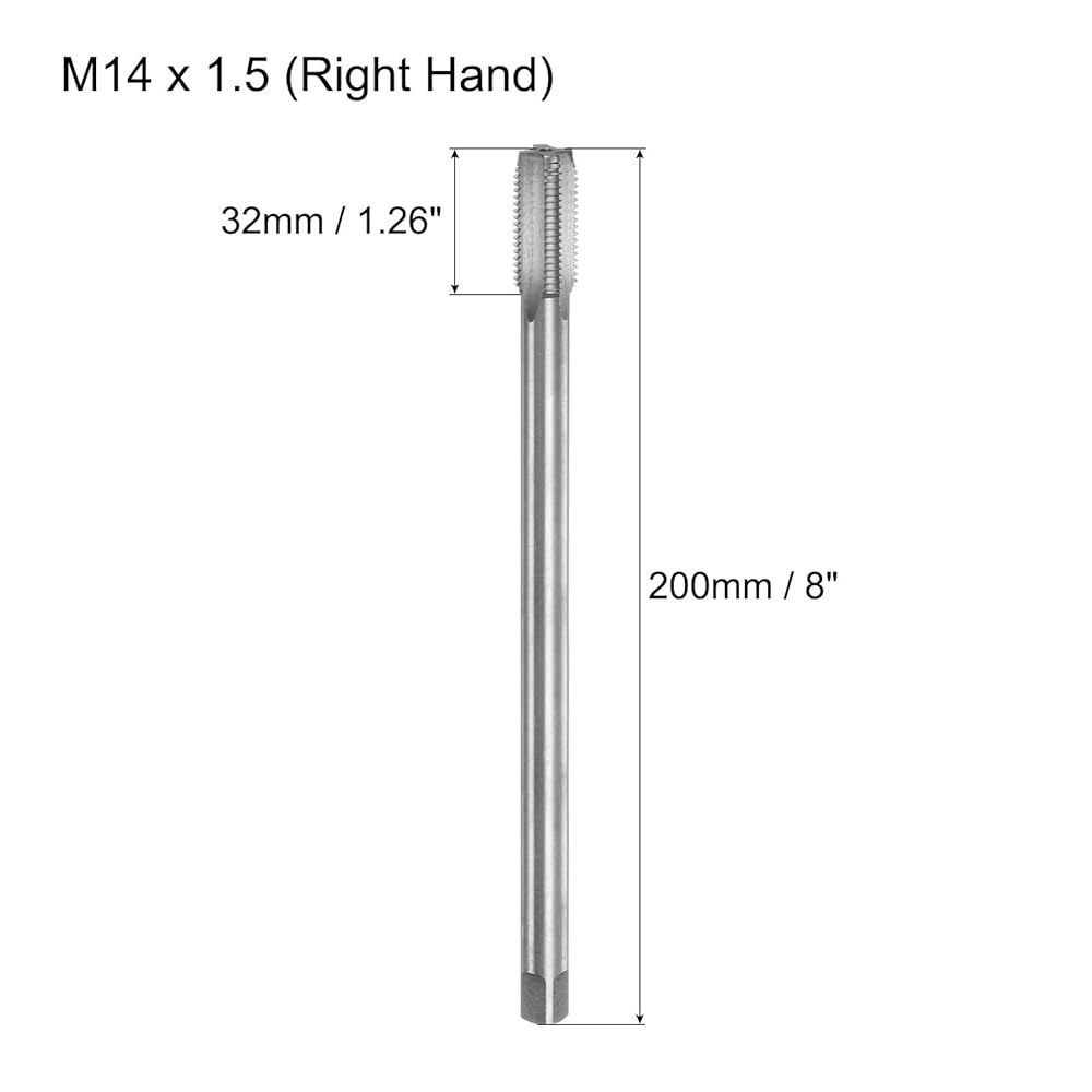 uxcell 미터법 나사산 탭 M14 x 1.5 H2 200mm 엑스트라 롱 스트레이트 플루트 밀링 기계 수리 도구 M12 x 1.25 x 150mm - 상세 이미지 2