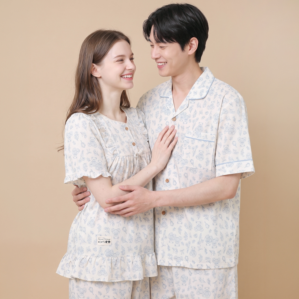 커플 순면 홈웨어 반팔 잠옷 세트 남성 여성 신혼 여름 26S475-375 모티브 이미지 8