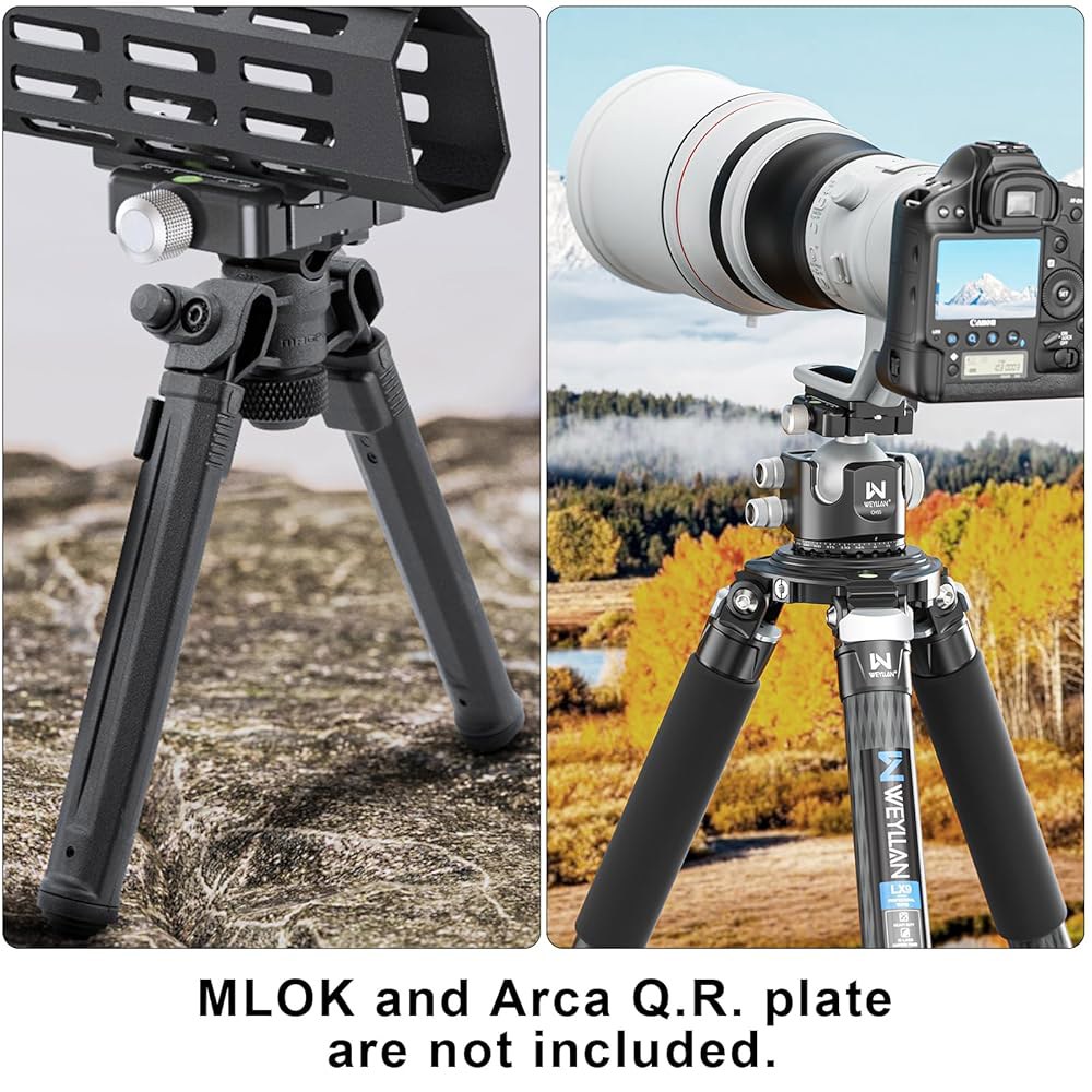 Magpul Mlok Bipod용 Arca 스위스 레버 잠금 클램프, 카메라 퀵 릴리스 클램프 레일 WEYLAN AL60 삼각형 볼 헤드, 노브 및 잠금을 위한 모든 금속 플레이트 - 상세 이미지 2
