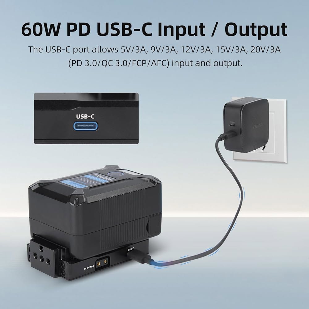 니체 V 마운트 배터리 플레이트, USB-C(PD 3.0) 입력/출력, DC(8V / 3A), D-탭(14.8V 10A) 카메라 전원 공급용 출력 플레이트 - N21-D8A - 상세 이미지 3