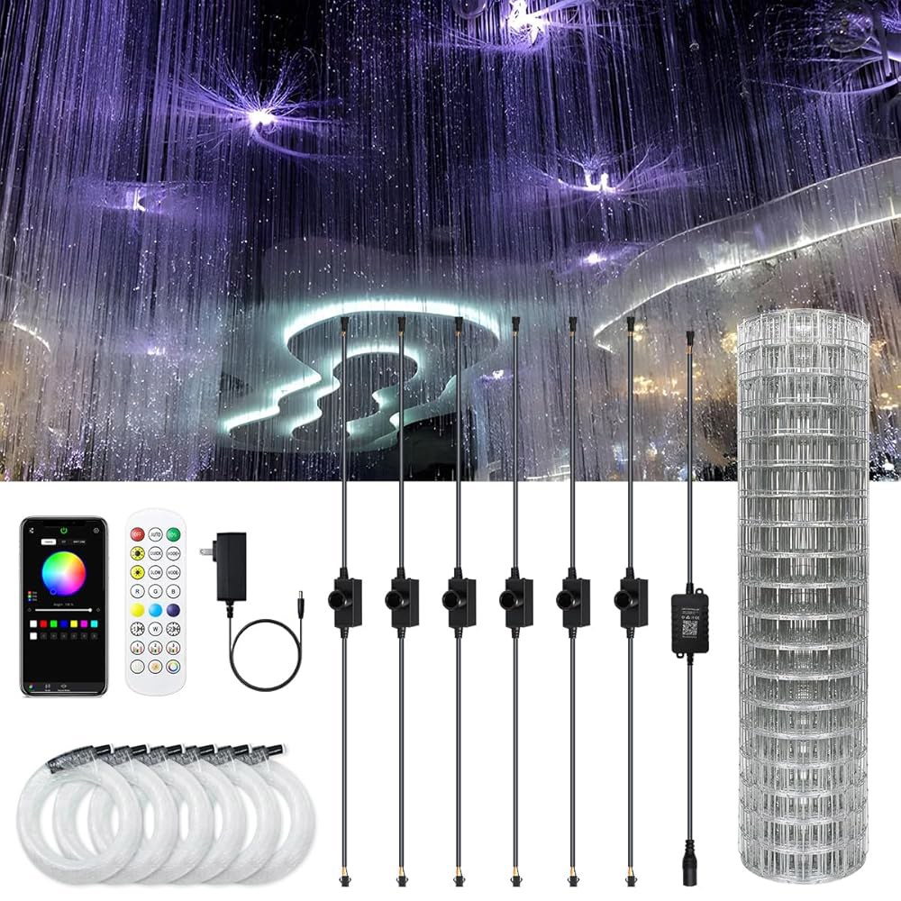 AKEPO 6-in-1 광섬유 장식 조명, 음악 동기화+원격 제어 RGB 컬러풀 다이내믹 이펙트+1140pcs 0.03in(0.75mm) 8.2ft / 2.5m PMMA 엔드 글로 - 상품 이미지