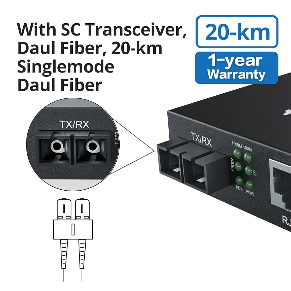 10Gtek 기가비트 싱글모드 광섬유-이더넷 미디어 컨버터, 듀얼 SC 광섬유, 1000Base-LX에서 10 /100 / 1000Base-Tx SMF 광섬유 SC에서 구리 RJ4 - 상세 이미지 2