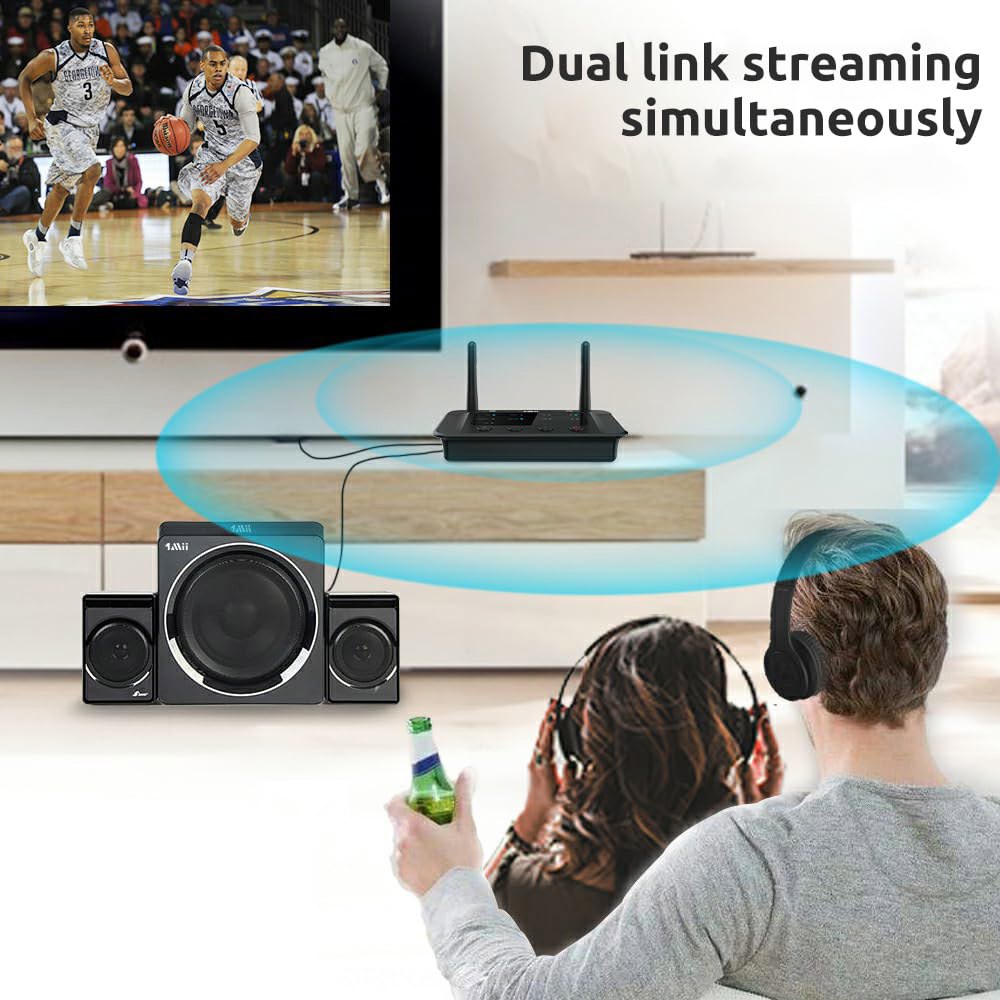 TV 홈 스테레오 BT 헤드폰용 1Mii B03 Bluetooth 5.3 송신기 수신기, aptX 저지연 /적응형 /HD 오디오 어댑터, 유선 및 무선용 스플리터, 광학 RCA - 상세 이미지 3