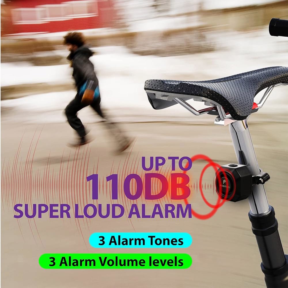 Fosmon USB-C 충전식 자전거 알람, 원격 IP55 방수 무선 110dB 시끄러운 방지 진동 모션 센서 차량 추적기, 자전거, 전기 오토바이, 스쿠터용 시스템 - 상세 이미지 3