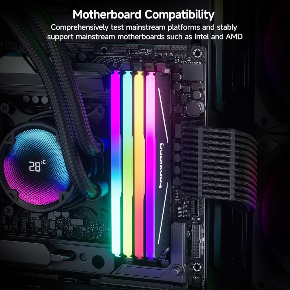 판샹 RGB DDR4 RAM 32GB(2x16GB) 3200MHz CL16 V1.35, 데스크톱 게이밍 머신 오버클럭 메모리, 인텔 XMP 2.0 및 AMD 호환 - 블랙 - 상세 이미지 2