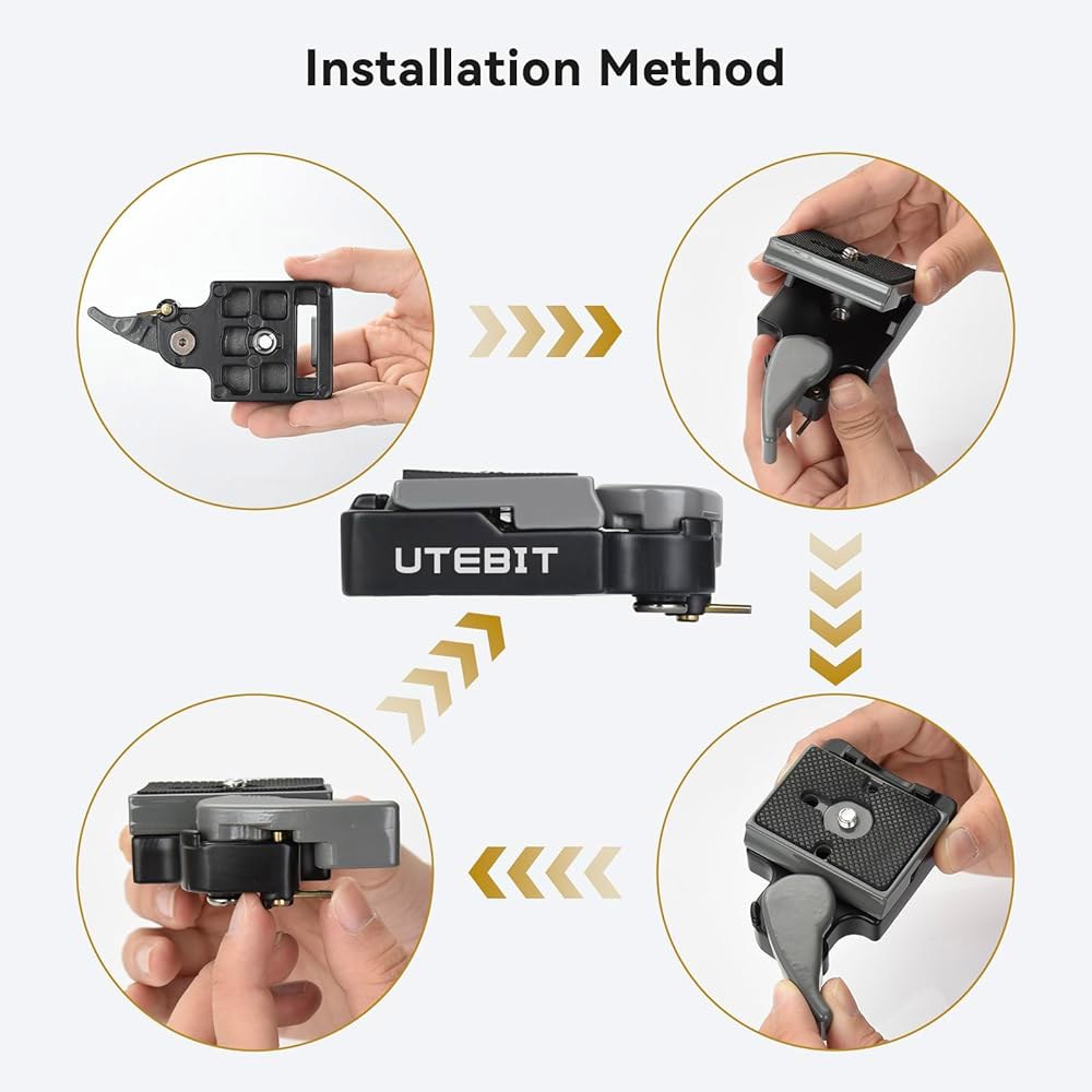 UTEBIT 323 RC2 퀵 릴리스 플레이트, 1/4인치 및 3/8인치 카메라 나사 삼각대 장착 만프로토 삼각대에만 적합 (회색) - 상세 이미지 3