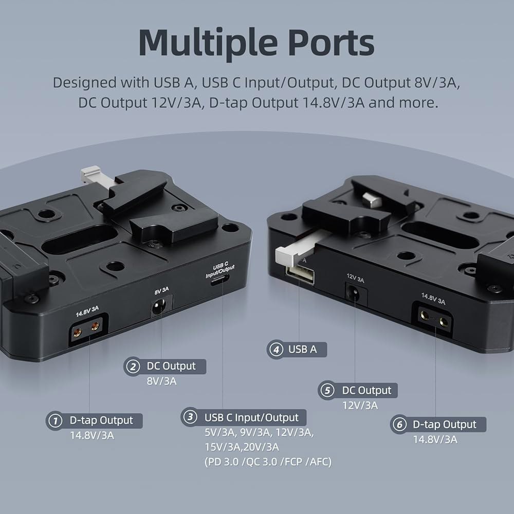 CaTeFo 미니 V 마운트 배터리 어댑터 플레이트, USB-C PD 100W 입력 고속 충전기 및 출력이 포함된 전원 공급 장치 스플리터, DSLR 카메라용 USB-A / D-T - 상세 이미지 2