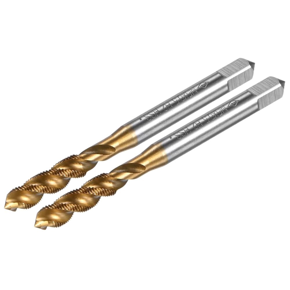MMETRXITY 2팩 M5x0.5mm 미터법 나선형 플루트 나사 탭, HSS 티타늄 코팅 오른손 탭 나사, 드릴링/밀링 기계 / CNC 공작 기계, 탭핑 도구 2x0.4mm - 상품 이미지