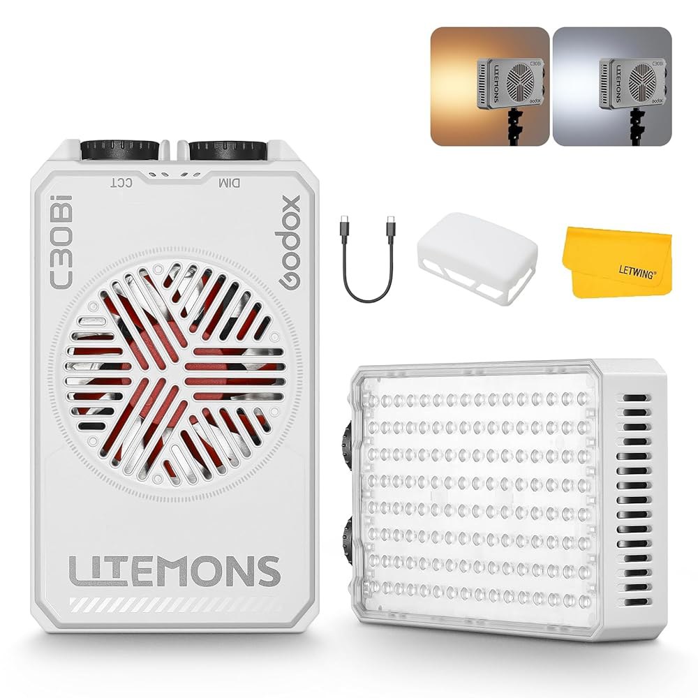 Godox C30Bi 바이컬러 온 카메라 비디오 라이트 30W, 2800K~650K, 사진 및 비디오용 휴대용 라이트, 울트라 브라이트니스, TLCI96+, 포켓 LED 패널, - 상품 이미지
