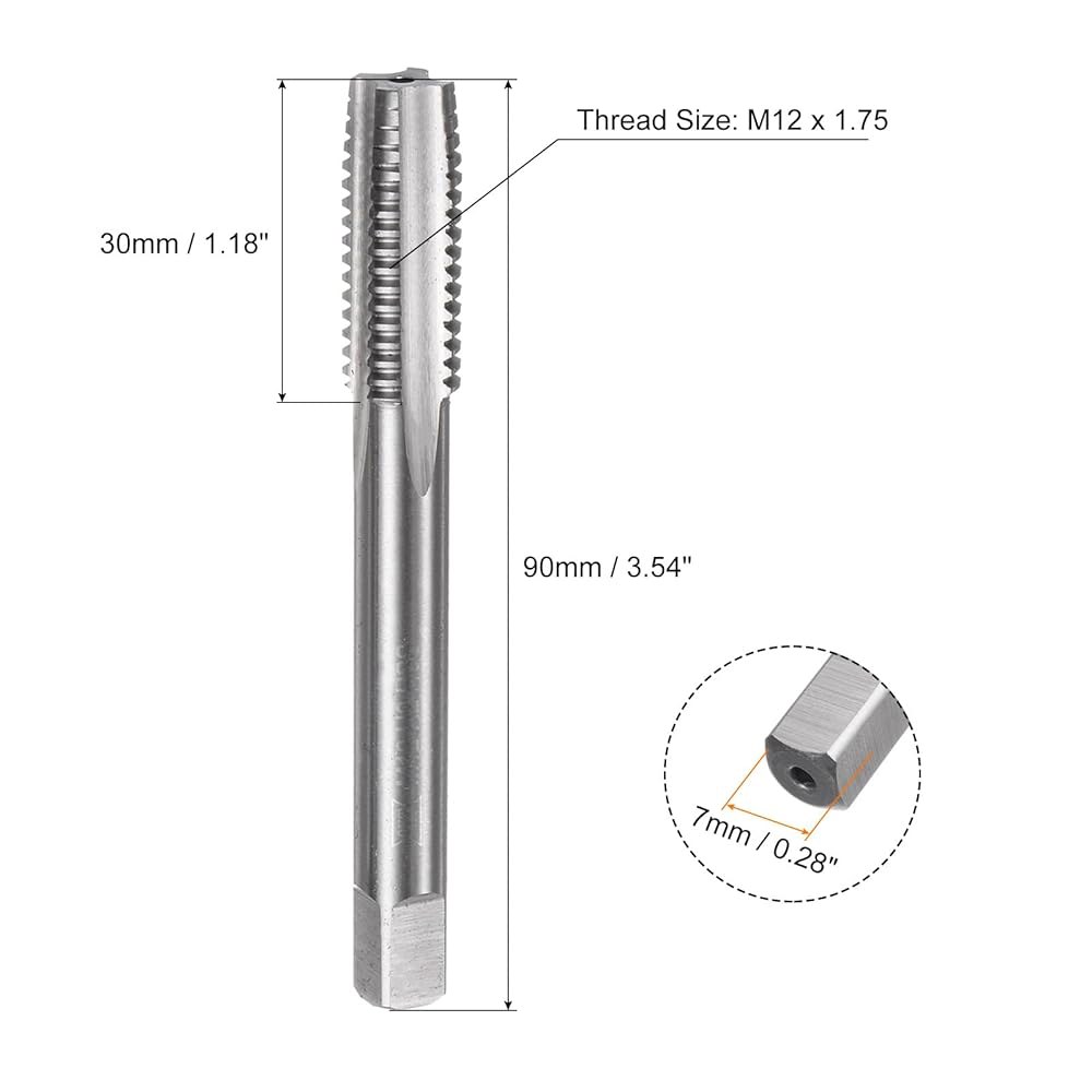 uxcell 3pcs 미터법 핸드 탭 세트, M12 x 1.75 테이퍼/플러그/하단 나사 탭, 고속 스틸 스레드 도구 키트 M12 x 1.75 - 상세 이미지 2