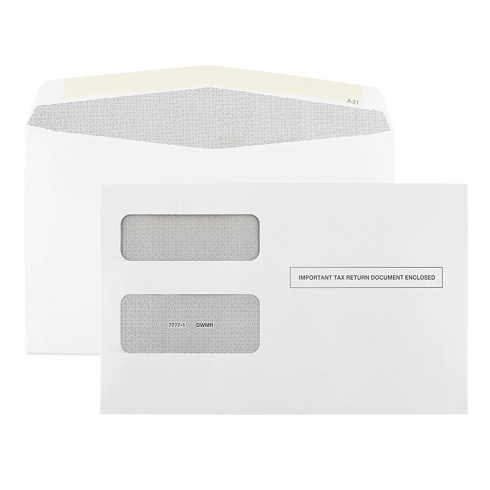 1099 Misc, INT, 1099-R 및 1095-C용으로 설계된 100 봉투, 퀵북 또는 유사한 세금 소프트웨어에서 폼 - 이중 창 검메드 플랩, 5 5/8인치 x 9인치 - 상품 이미지