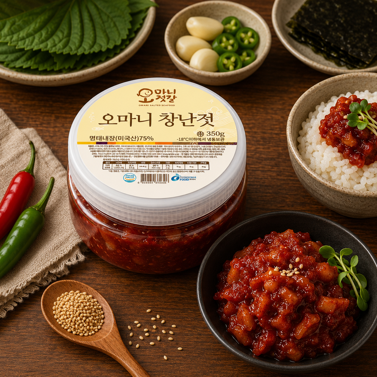 동화푸드 오마니 창난젓 350g 양념 밑반찬 국내제조 반찬 젓갈 명태 속초 명장 - 상품 이미지