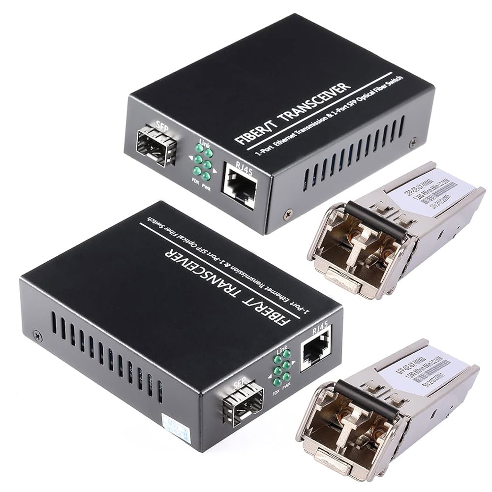 2PCS Bidi SFP LC 듀얼 트랜시버 모듈이 포함된 1.25G /s 기가비트 멀티 모드 광섬유 이더넷 미디어 컨버터 한 쌍, 10 /100 Base-Tx to 1000Bas - 상품 이미지