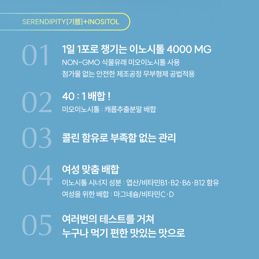 셀리티 세렌디톨 40:1 미오이노시톨 캐롭추출분말 콜린 엽산 비타민 배합 30포, 4개 - 상세 이미지 3