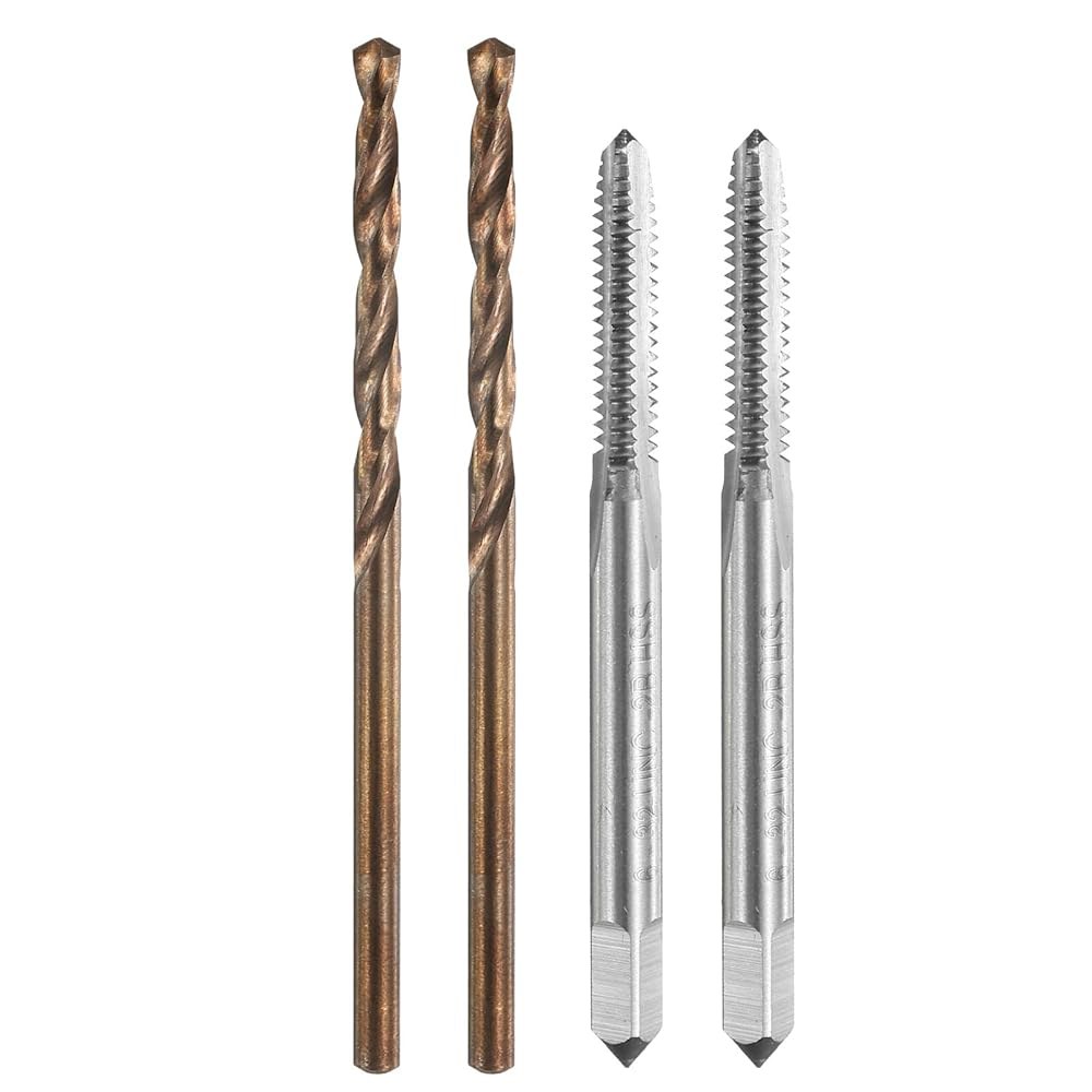 uxcell 탭 및 드릴 비트 세트, 2pcs 6-32 UNC 스트레이트 플루트 나사산 2.6mm 트위스트 비트, 코팅되지 않은/로스트 옐로우 HSS-6542 / M35 HSS-C - 상품 이미지