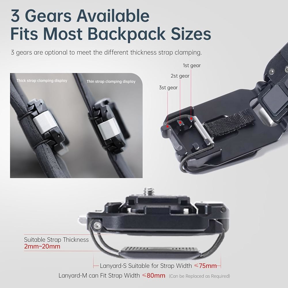 플레이트가 장착된 FALCAM F38 백팩 카메라 클립 V2, Arca-Swiss 퀵 릴리스, 30kg/66파운드 하중, Dyneima 스트랩, 안전 래치, DSLR 미러리스 액션 - 상세 이미지 3