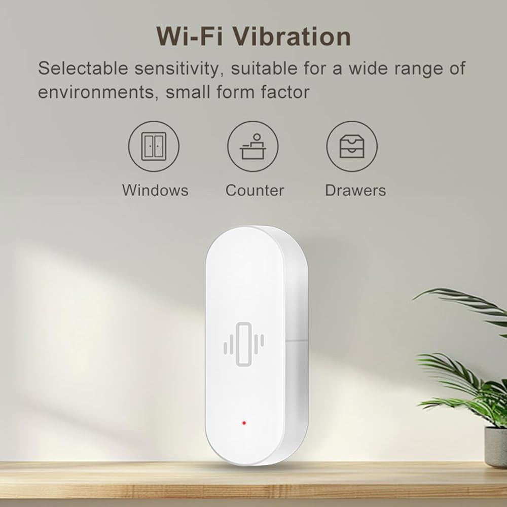 스마트 진동 센서 무선 유리 깨짐 감지기, 앱 알림 기능이 있는 WiFi 도어 센서, 조절 가능한 감도, 알람 시스템 및 홈 자동화를 위한 센서(4팩) 1-Pack - 상세 이미지 2