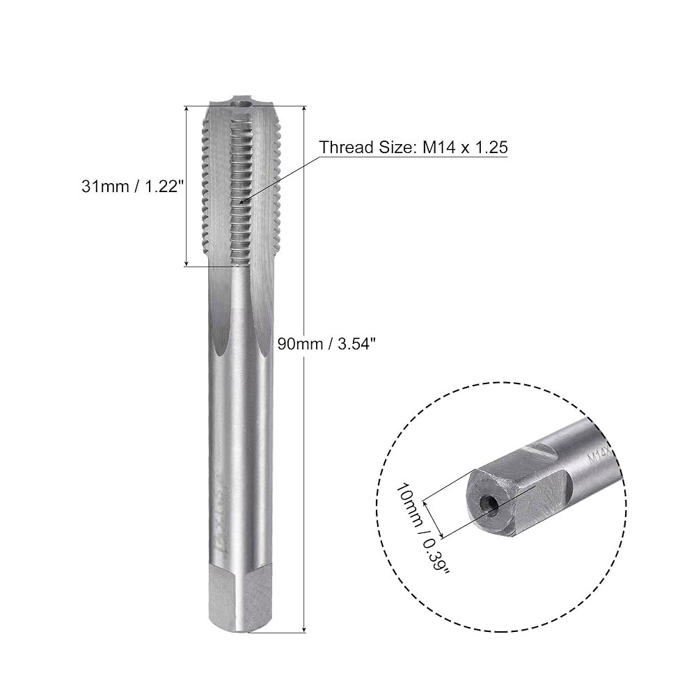 uxcell 나사산 밀링 탭 M14 x 1.25, 미터법 왼손잡이 기계 HSS(고속 강철) 4 스트레이트 플루트 H2 탭핑 나사 수리 도구 M11 x 1.25 - 상세 이미지 2