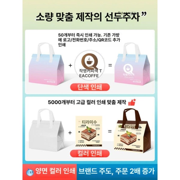 감성적인 도시락 카페 보냉백 보온백 쿨러백 케이크 보냉박스 스위트 소형 50개 - 상세 이미지 4