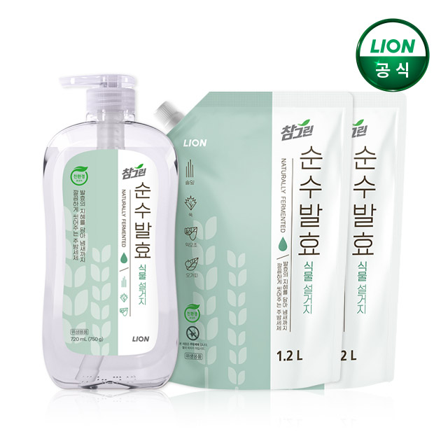 참그린 순수발효 식물 주방세제 720mL 본품+1.2L 리필x2개 - 상품 이미지