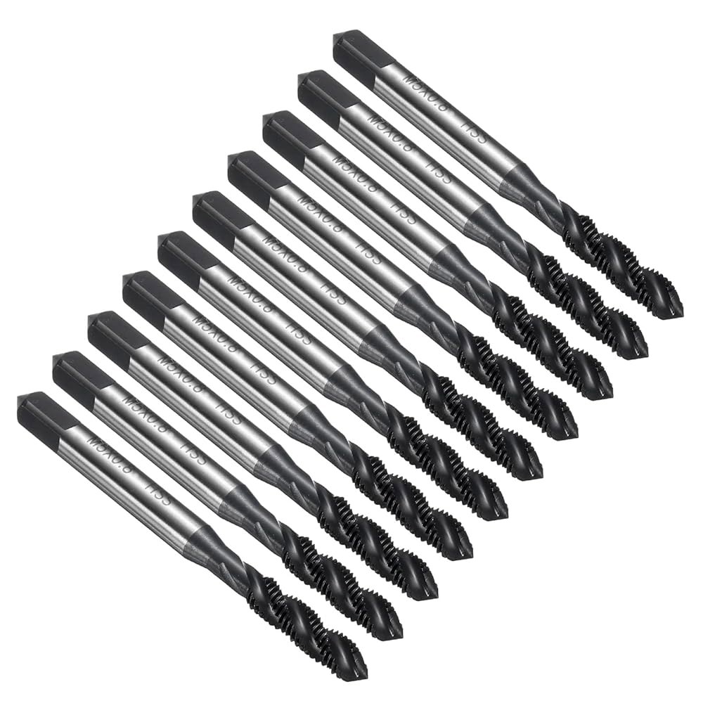 uxcell 10pcs 나선형 플루트 나사산 탭 M5 x 0.8 H2 미터법 기계 비트, 질화 코팅 나사 수리 도구, M2 고속 강철(HSS6542) M5 x 0.8 - 상품 이미지