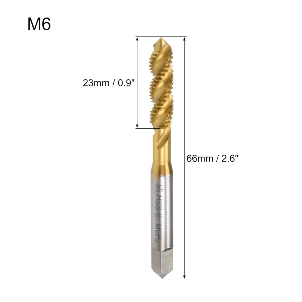 uxcell 스파이럴 플루트 탭 M6 스레드 H2 허용 오차 M35 코발트 티타늄 도금 HSS M6 - 상세 이미지 2