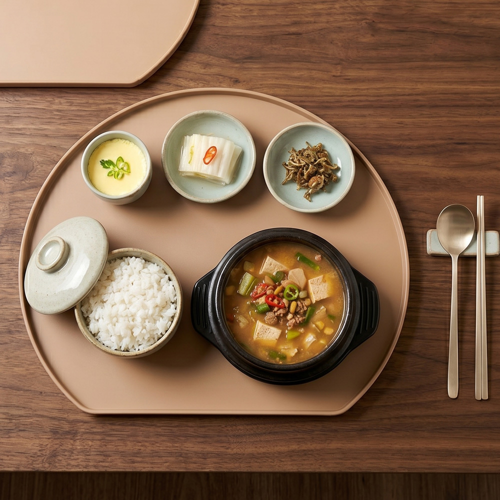 지카 논슬립 반원 쟁반 트레이 업소용 1인 개인 혼밥 39cm, 베이지, 1개 - 상세 이미지 4