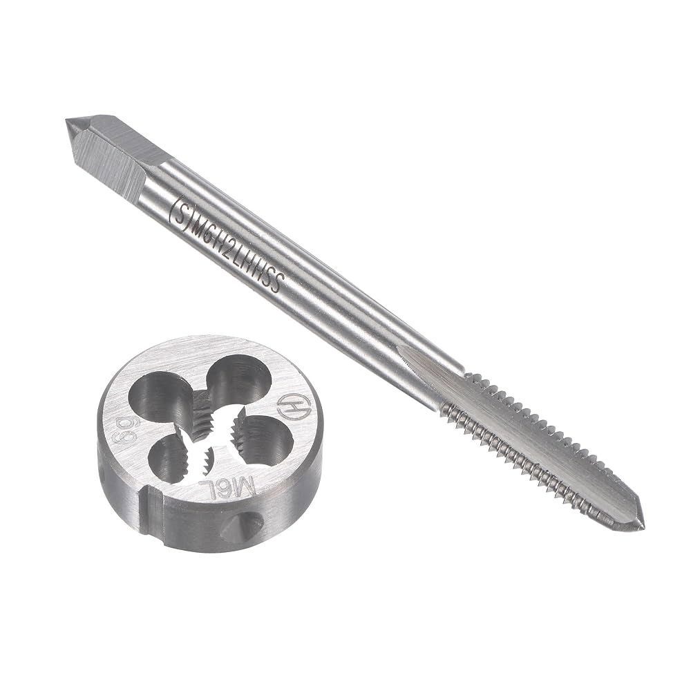 uxcell M6 x 1mm 미터법 왼손 탭 및 다이 세트, 둥근 나사 다이가 있는 기계 탭, 너트 볼트 수리용 키트 M5 x 0.8mm - 상품 이미지