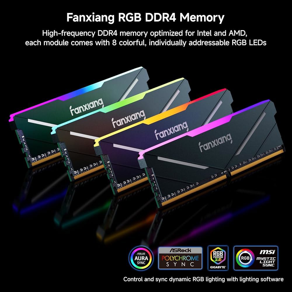 판샹 RGB DDR4 RAM 32GB(2x16GB) 3200MHz CL16 V1.35, 데스크톱 게이밍 머신 오버클럭 메모리, 인텔 XMP 2.0 및 AMD 호환 - 블랙 - 상세 이미지 3