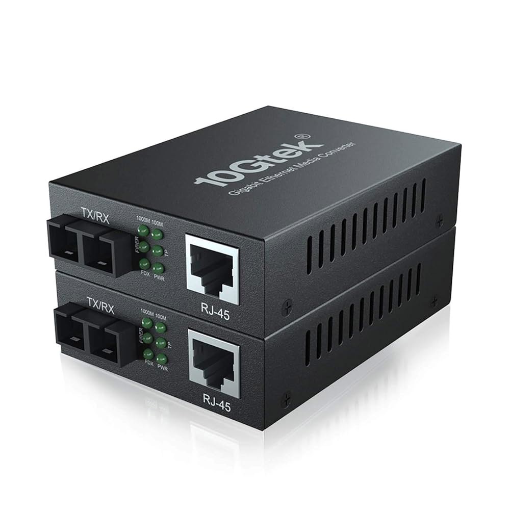 10Gtek 기가비트 싱글모드 광섬유-이더넷 미디어 컨버터, 듀얼 SC 광섬유, 1000Base-LX에서 10 /100 / 1000Base-Tx SMF 광섬유 SC에서 구리 RJ4 - 상품 이미지