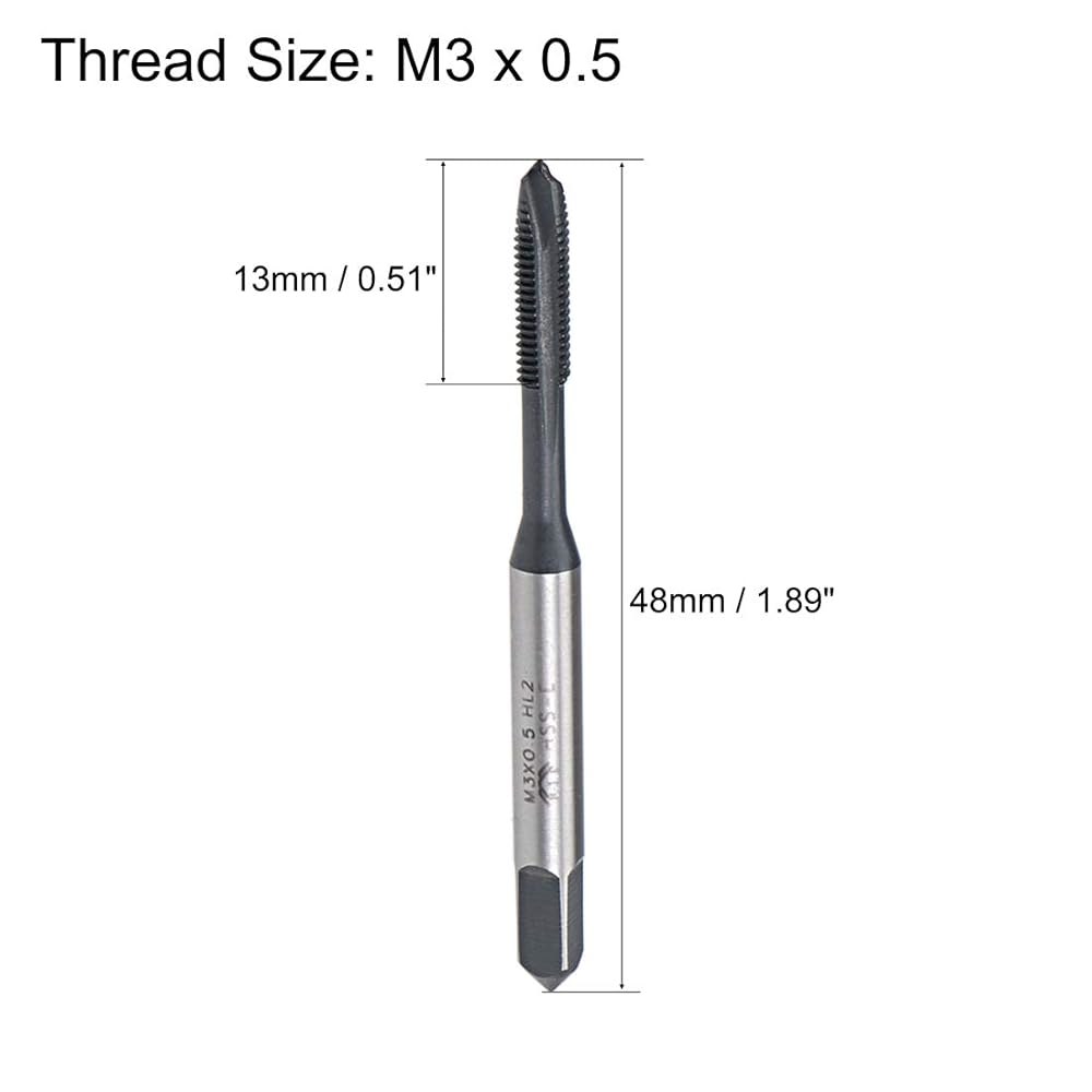 uxcell M3 x 0.5 나선형 포인트 나사 탭, H2 내성 고속 강철 TICN 코팅, 사각형 끝이 있는 둥근 섕크, 기계 수리용 메트릭 탭 탭핑 비트, 2pcs - 상세 이미지 2