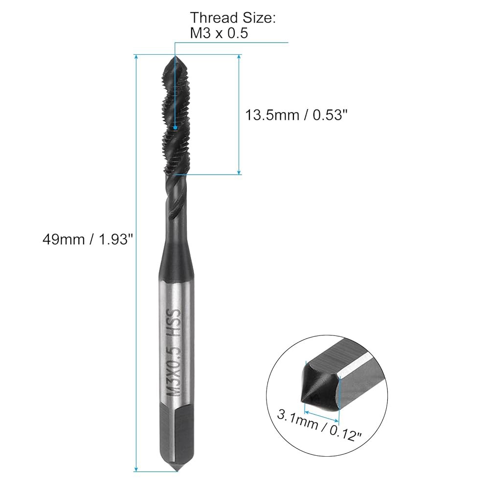 uxcell 4pcs 나선형 플루트 나사 탭, M3 x 0.5 질화물 코팅 미터법 기계식 수리를 위한 풀 그라운드 고속 강철 6542 기계 탭핑 도구 M5 x 0.8 - 상세 이미지 2