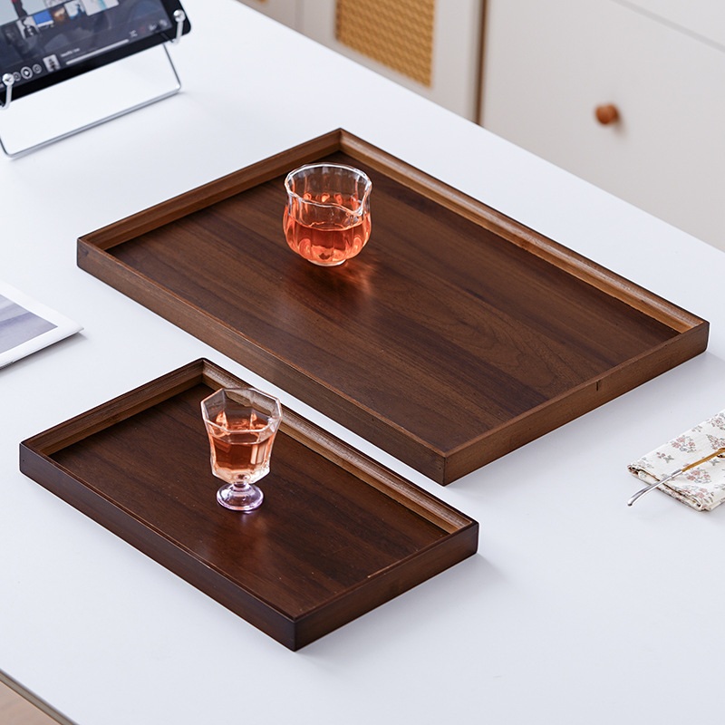호두색 나무 찻잔 쟁반 직사각 트레이 서빙 호두나무 22x13x2.5cm - 상세 이미지 3