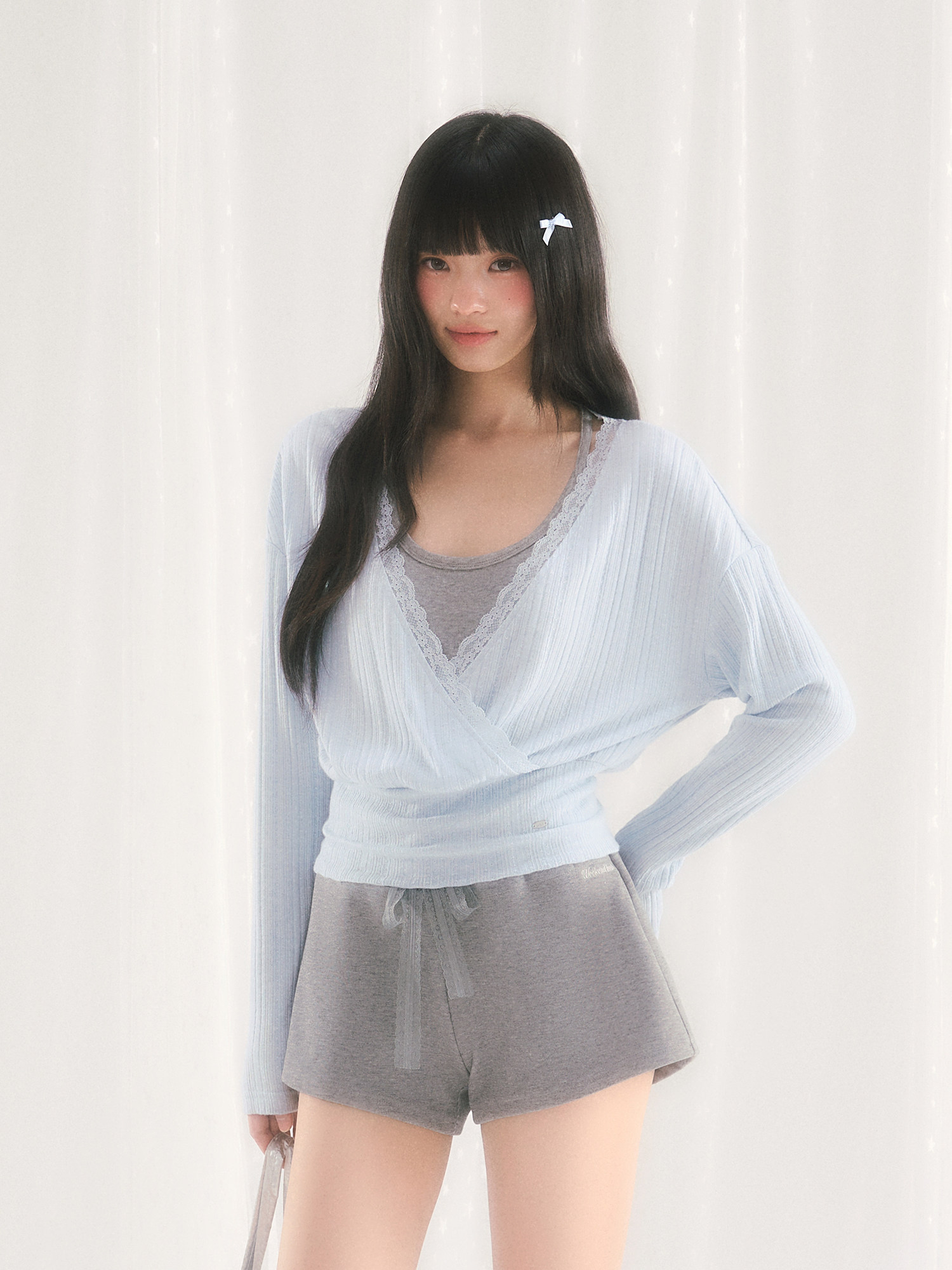 weekendhub 브이넥 슬림 커버업 캐미솔 여성 긴팔티 봄 여름 티셔츠 탑 - 상품 이미지