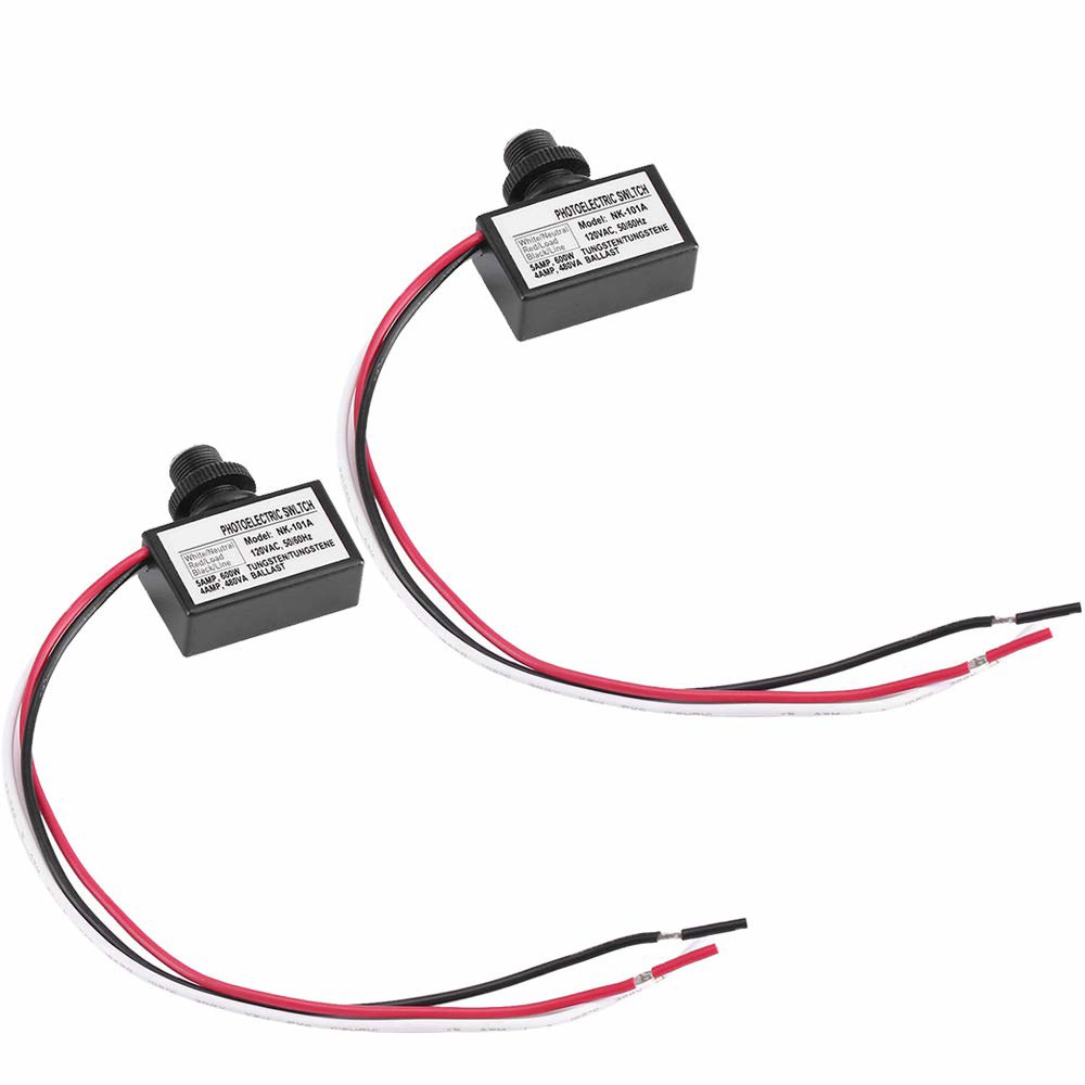 조명 제어 센서 버튼 스위치 2팩, 광전 120V AC 실외 유선 후방 제어, 황혼에서 새벽까지의 센서, 자동 감지 회로 포함 1 Pack - 상품 이미지