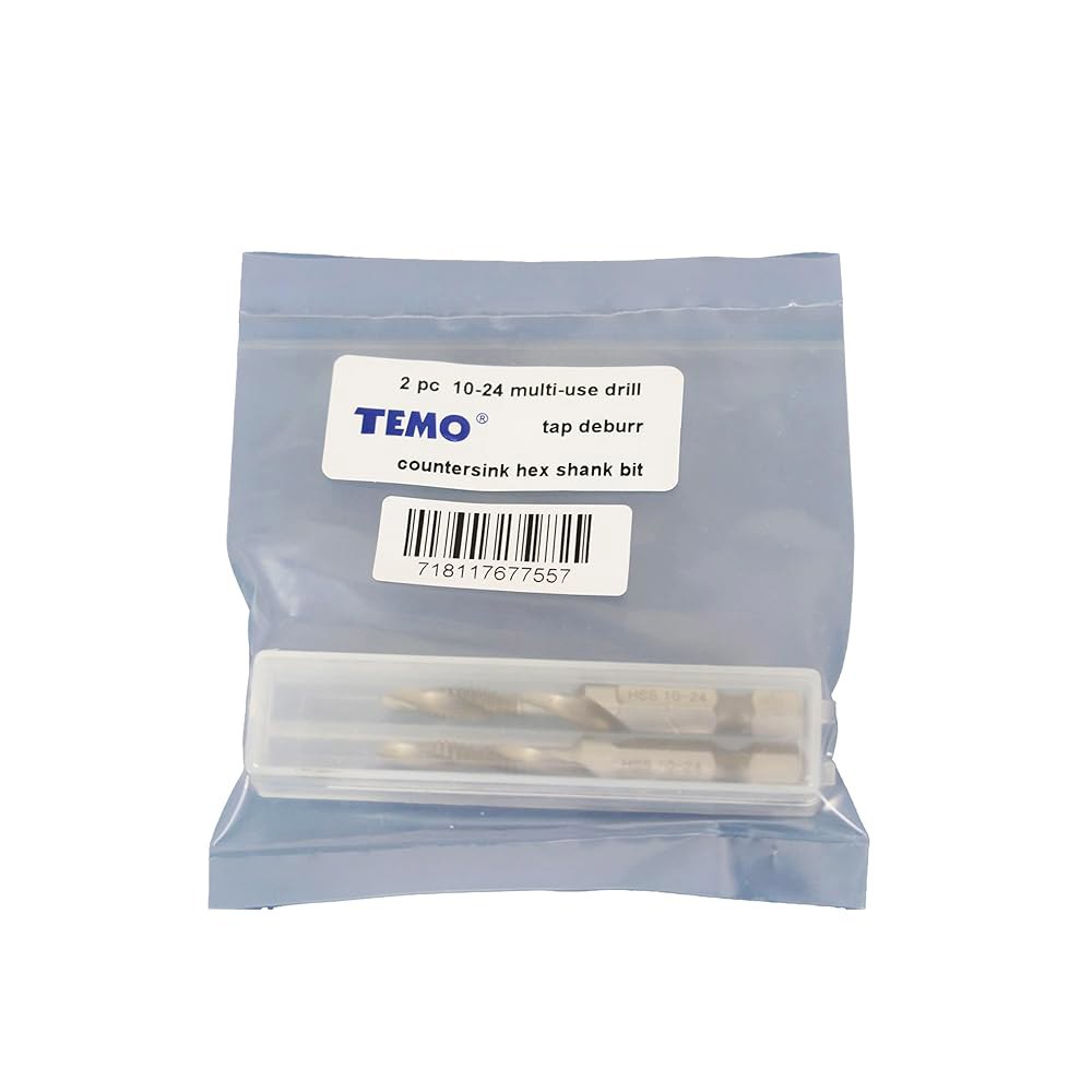 TEMO 2 PC 10-24 조합 드릴 및 탭 다중 사용 디버 카운터싱크 헥스 비트 2pc bright 1/4/-20 - 상세 이미지 3