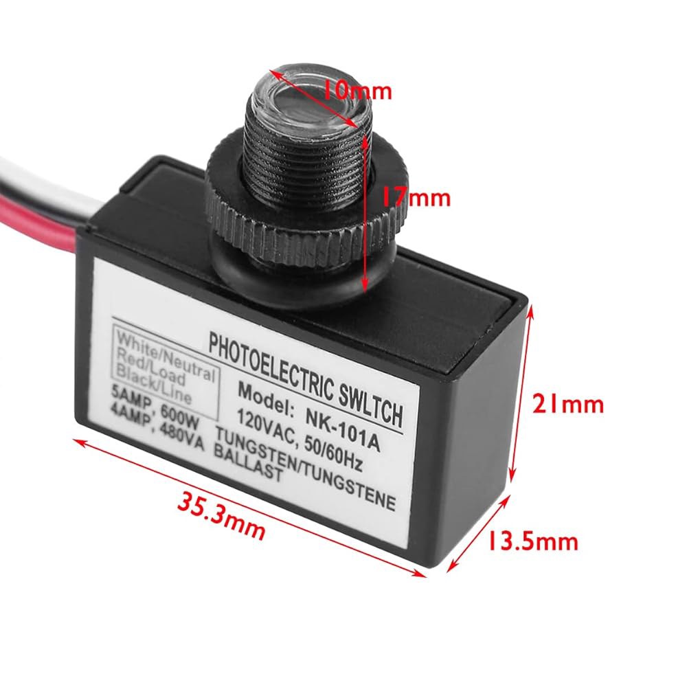조명 제어 센서 버튼 스위치 2팩, 광전 120V AC 실외 유선 후방 제어, 황혼에서 새벽까지의 센서, 자동 감지 회로 포함 1 Pack - 상세 이미지 3