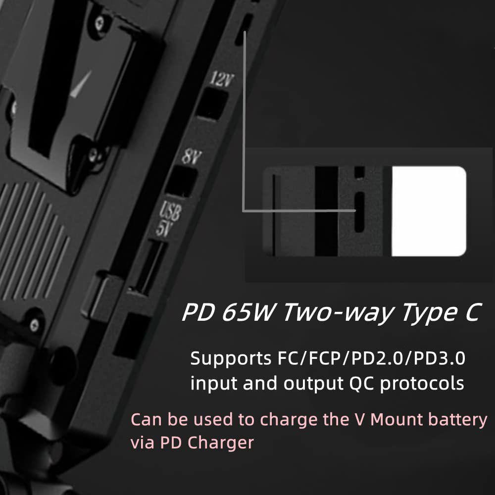 V 마운트 배터리 플레이트, USB-C 입출력 USB-A D-탭 BP 출력, BMPCC 6K Pro / 소니 FX6 ZCAM 레드 코모도용 15mm 로드 클램프 포함 - 상세 이미지 3