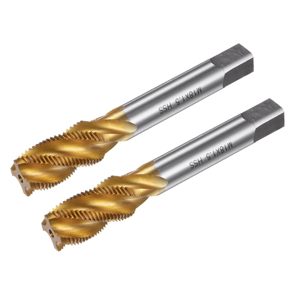 uxcell 2pcs 나선형 플루트 나사산 탭, 미터법 M18 x 1.5 H2 기계 수리를 위한 티타늄 코팅 M2 고속 강철 탭 도구 M18 x 1.5 - 상품 이미지