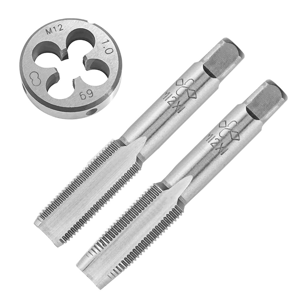 아세틸 M12X1 핸드 탭 및 다이 세트, M12 1mm 미터법 스레드 원형 오른손 M4x0.5 - 상품 이미지