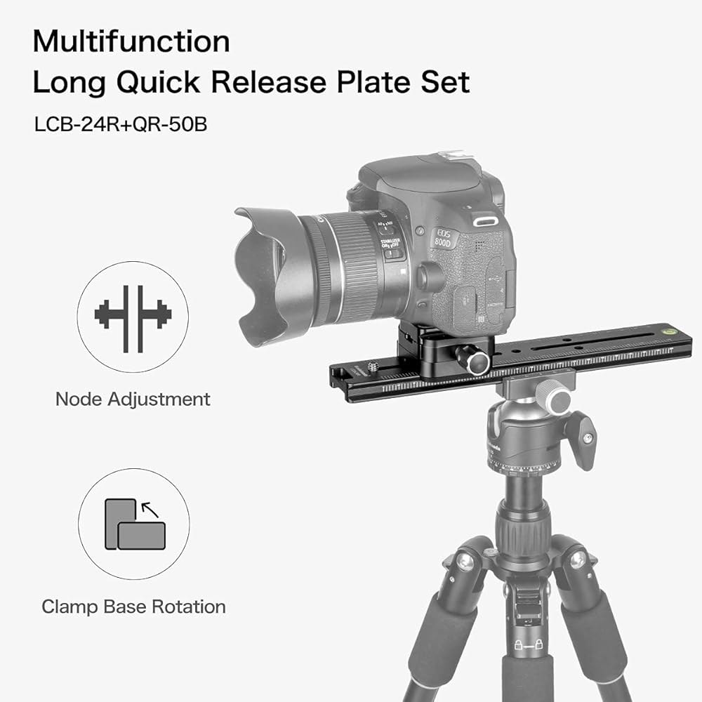 Kolehaoda 240mm 레일 노달 슬라이드 퀵 릴리즈 플레이트 클램프 카메라 삼각대 브래킷 마운트, 아르카 스위스 호환, 볼 헤드(LCB-24R) 각도 조절 가능 PU-300 - 상세 이미지 2
