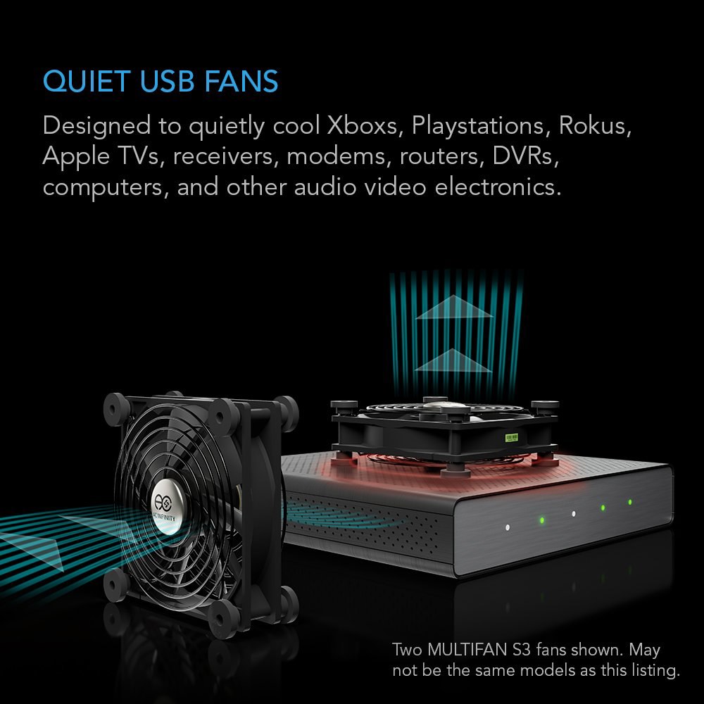 AC 인피니티 멀티팬 S7, 조용한 듀얼 120mm USB 팬, UL 인증을 받아 수신기 DVR 플레이스테이션 Xbox 컴퓨터 캐비닛 냉각 기능 제공 S1 - 상세 이미지 3