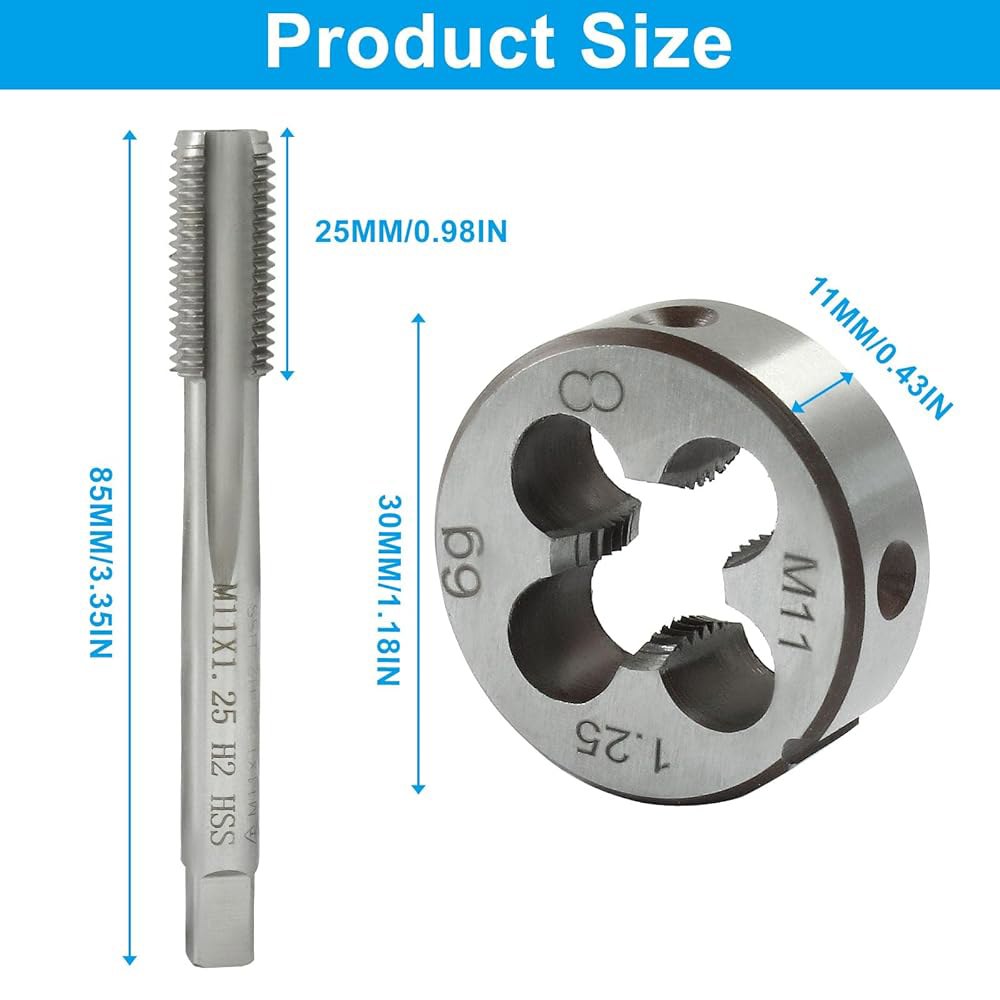 ISDVBUY 2팩 HSS M11 x 1.25mm 탭 앤 다이 세트 메트릭 스레드, 오른손 고속 강철 탭, DIY 애호가를 위한 학습 도구 메커니즘 M12 1 - 상세 이미지 2