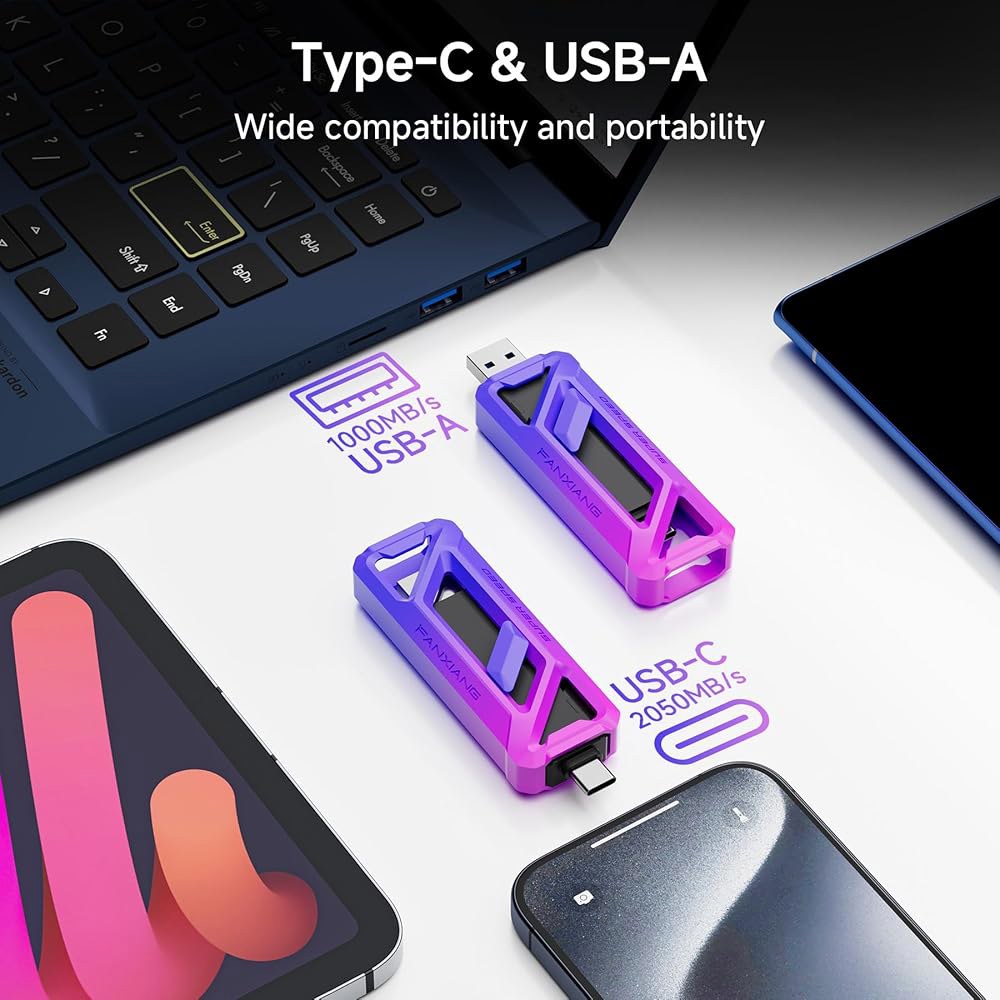 판샹 플래시 드라이브 1TB, 최대 2050MB /s USB 3.2 Gen2 2(USB A + Type C 포함), / Android Windows MacPC 노트북용 2-in-1 - 상세 이미지 3